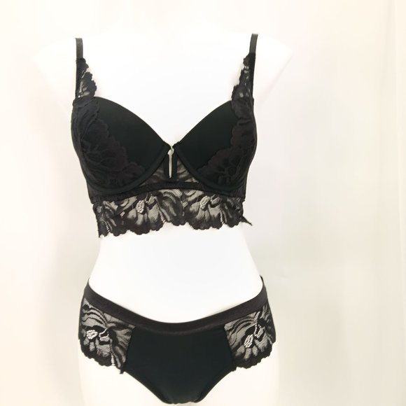 MARILIN MONROE BLACK 34C/L PUSH UP BRA SET - Picture 1 of 16